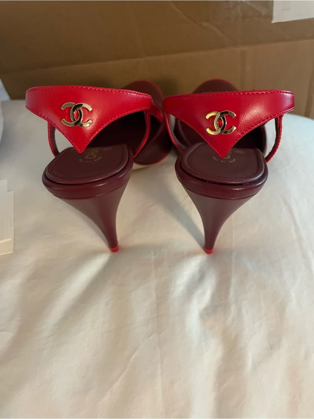 Matthieu Blazy CHANEL lambskin slingbacks Burgundy Red Heel Pump G47479 sz 37